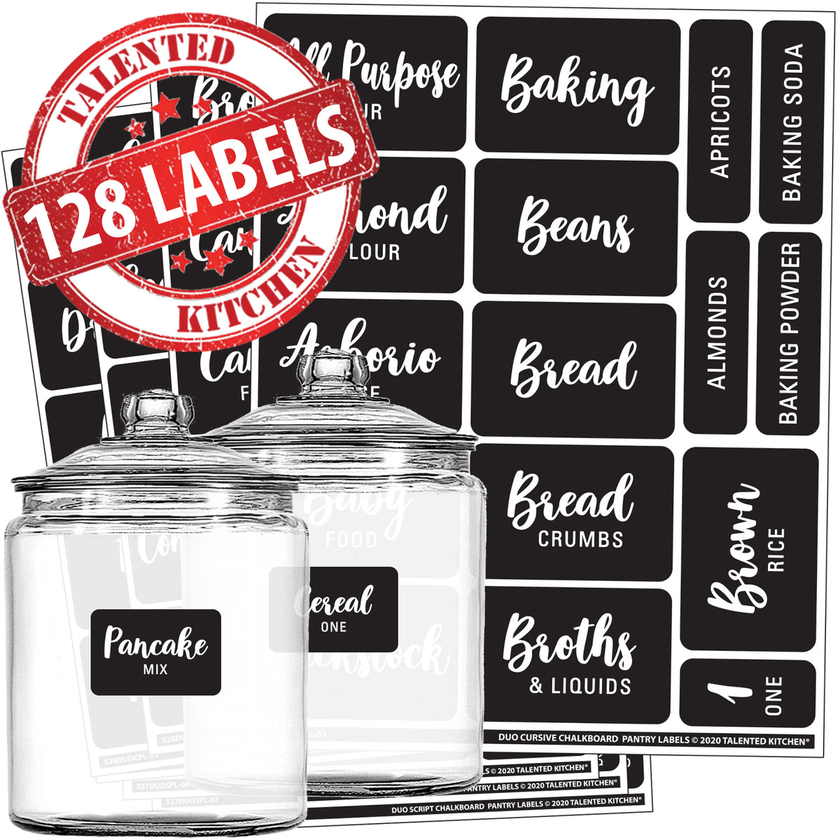 Cursive Chalkboard Pantry Label Set, 128 Black Labels – Talented