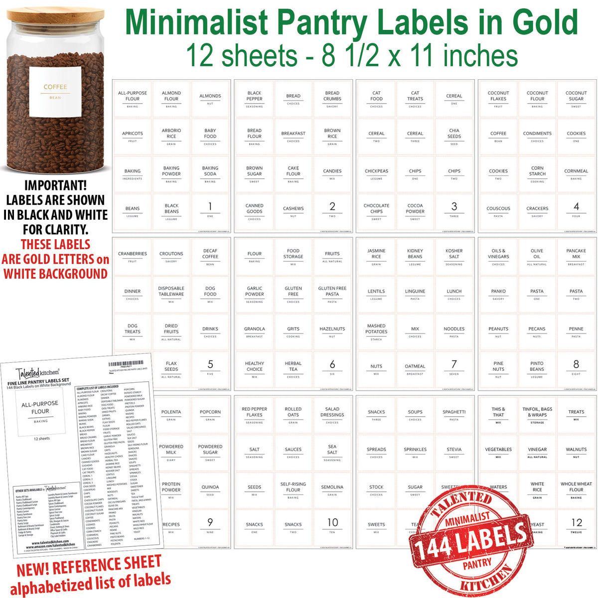 Talented Kitchen 144 Spice Labels Stickers + Pantry Labels, Round