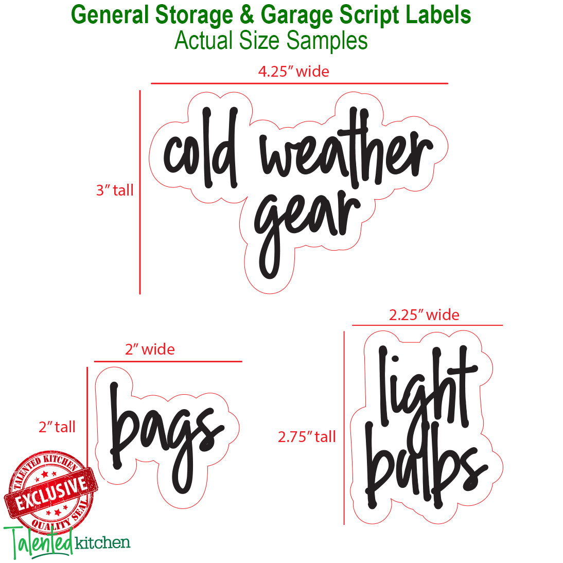  Talented Kitchen 136 Garage Storage Bin Labels for Plastic  Containers, Preprinted Black Script on Clear Stickers for Organizing Bins  and Boxes (Water Resistant) : Office Products