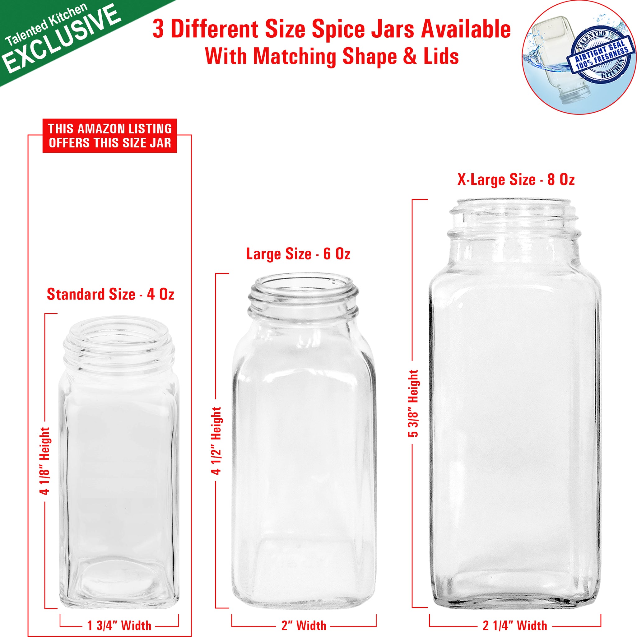 8 Pieces Of French Square Glass Spice Bottles 8 Oz Spice Jars With