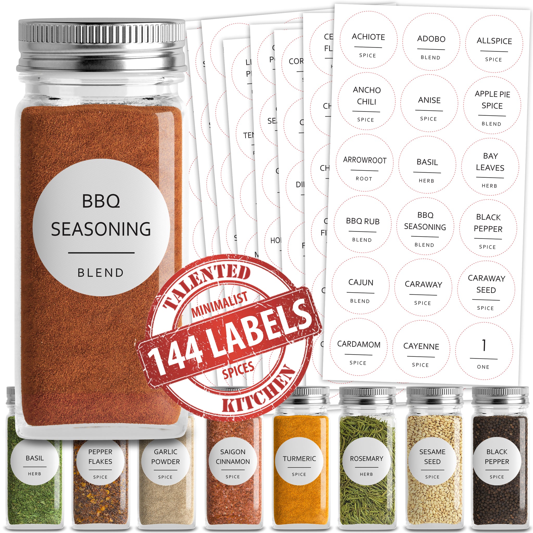 Talented Kitchen 184 Spice Labels Stickers, Preprinted White Spice