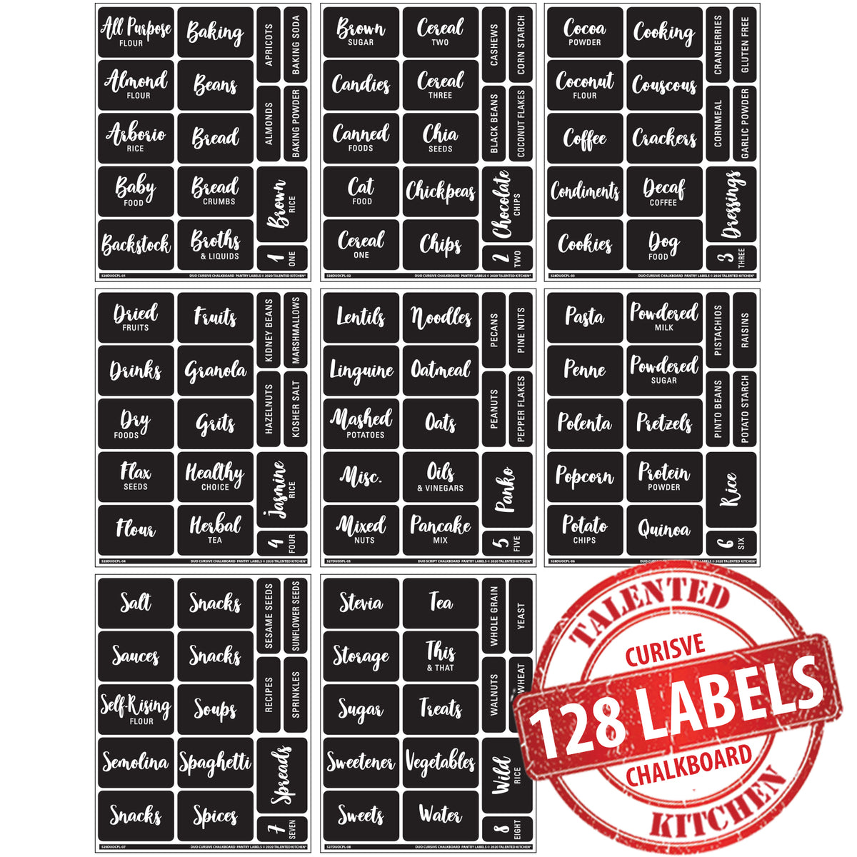 Cursive Chalkboard Pantry Label Set, 128 Black Labels – Talented Kitchen