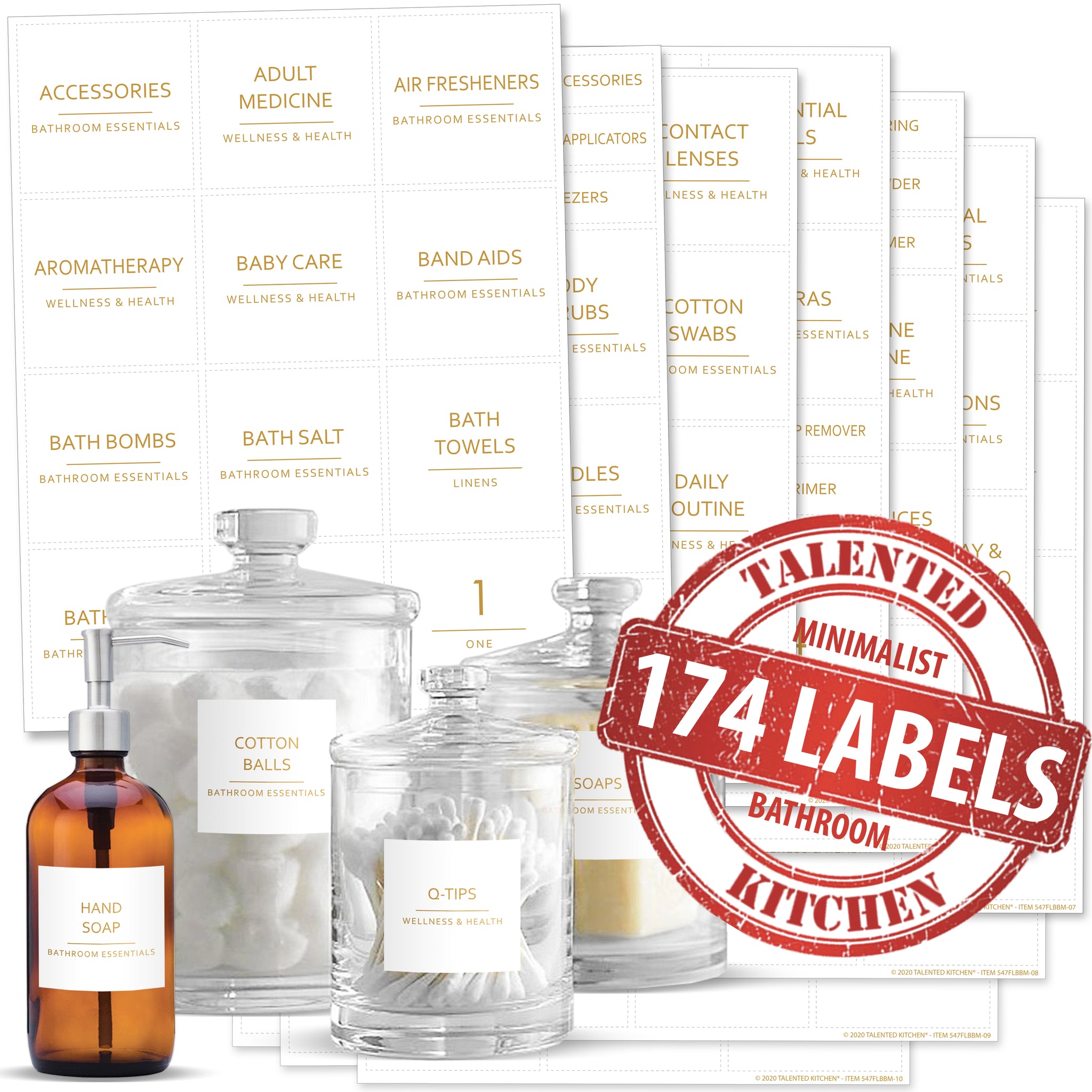 Talented Kitchen 174-Piece Set of Minimalist Bathroom Labels for Organizing  Medicine Cabinets, Black Print on White Stickers for Makeup, Cosmetics,  Shower Bottles (Water-Resistant)