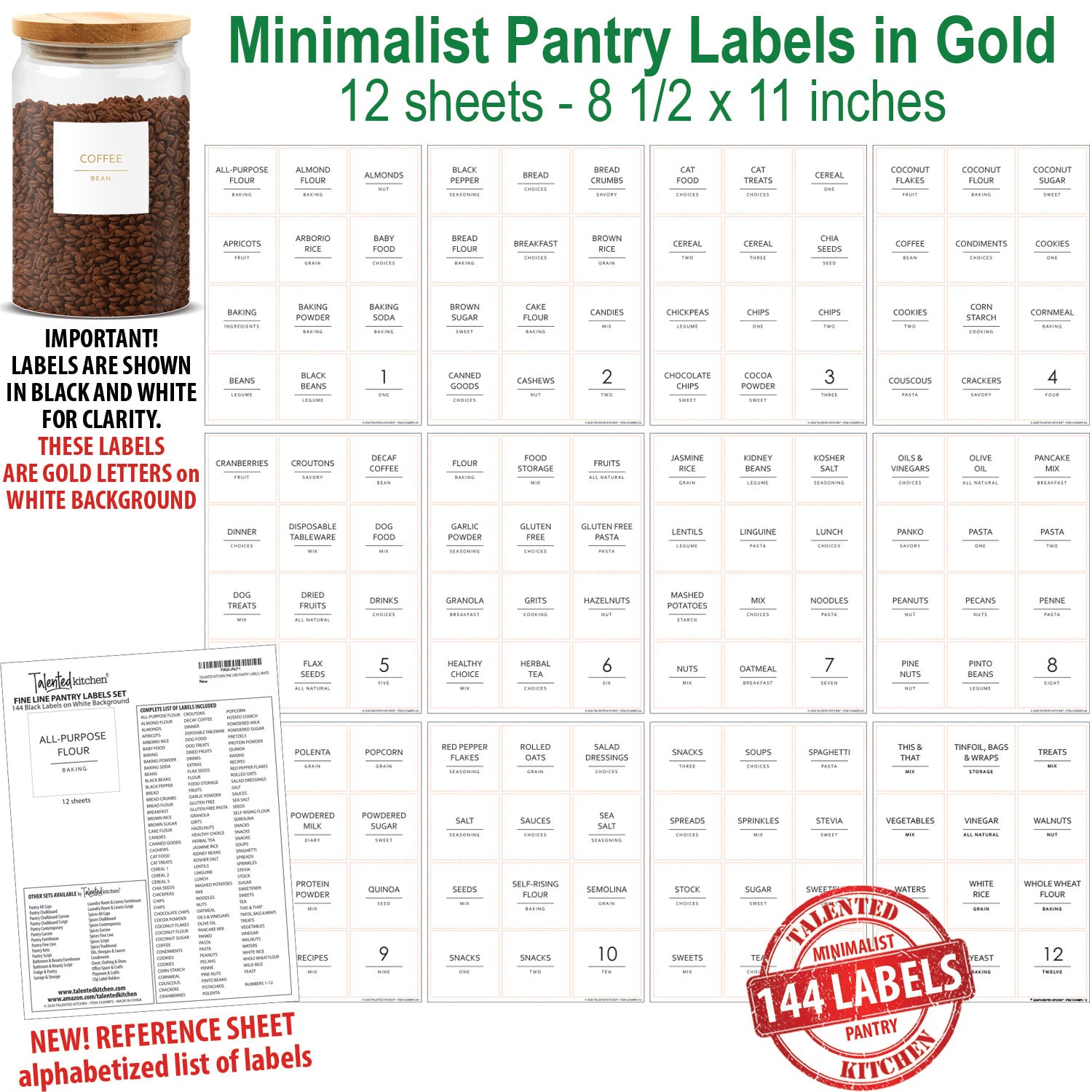 Minimalist Spice Labels, 140 Gold Labels – Talented Kitchen