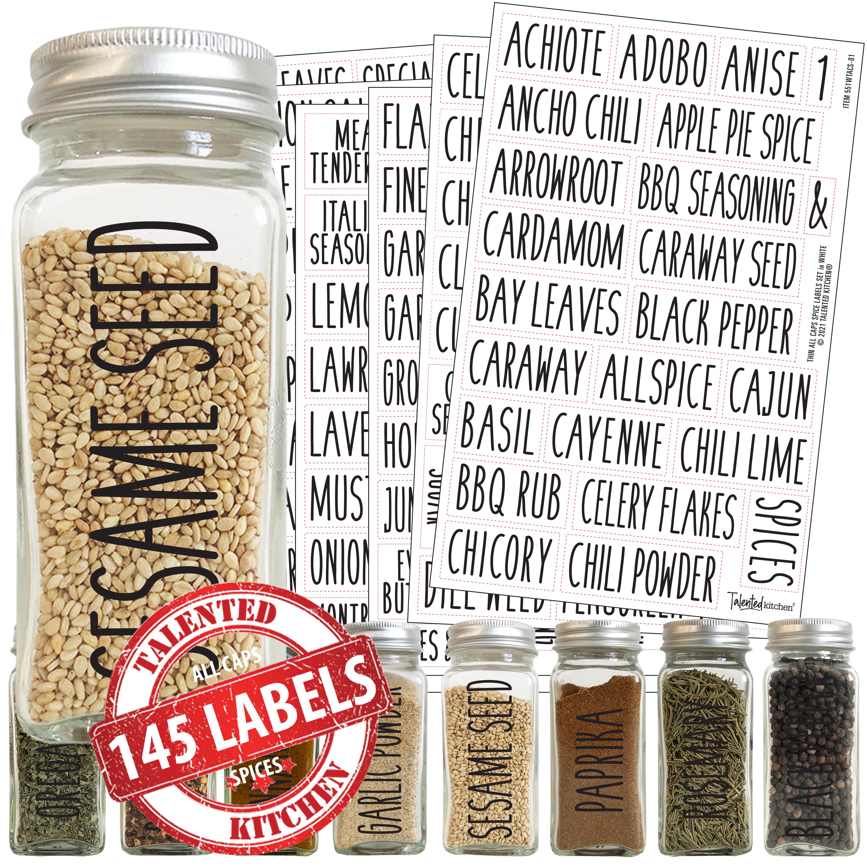153 Preprinted Spice Jar Labels Stickers  White ALL CAPS on Clear  Stickers, 153 Labels - Harris Teeter