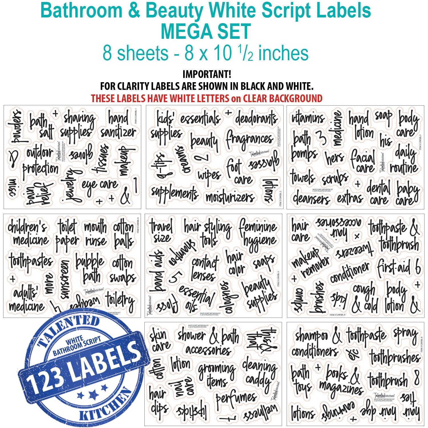 Minimalist Bathroom, Beauty & Makeup Label Set, 174 Labels