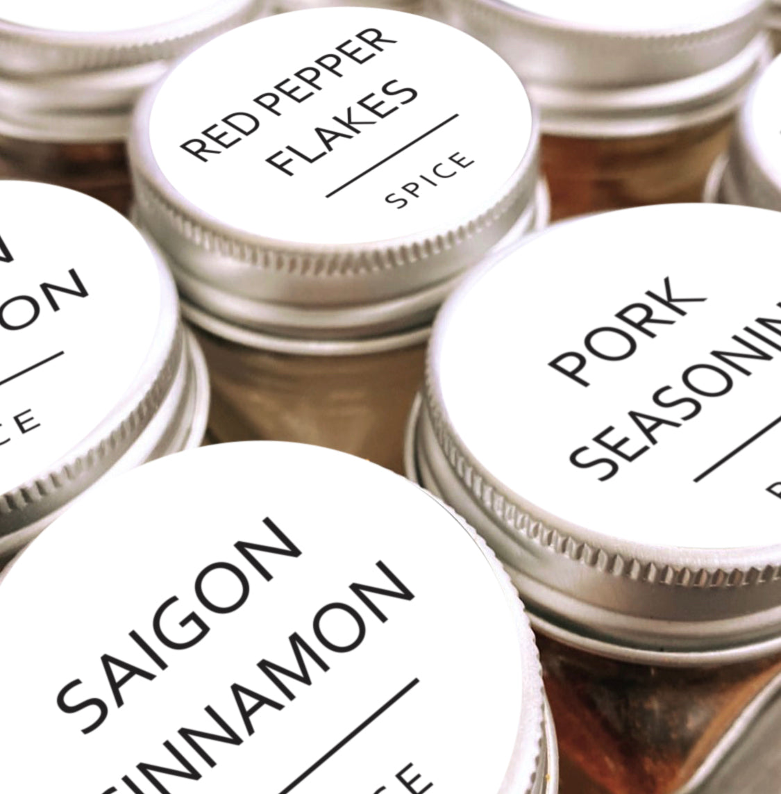  Minimalist Round Spice Labels for Lids - 140 Spice Jar
